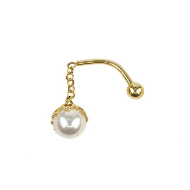 18K Yellow White Ball Belly Button Bar, 1.7g (VAT Only Payable on Buyers Premium)