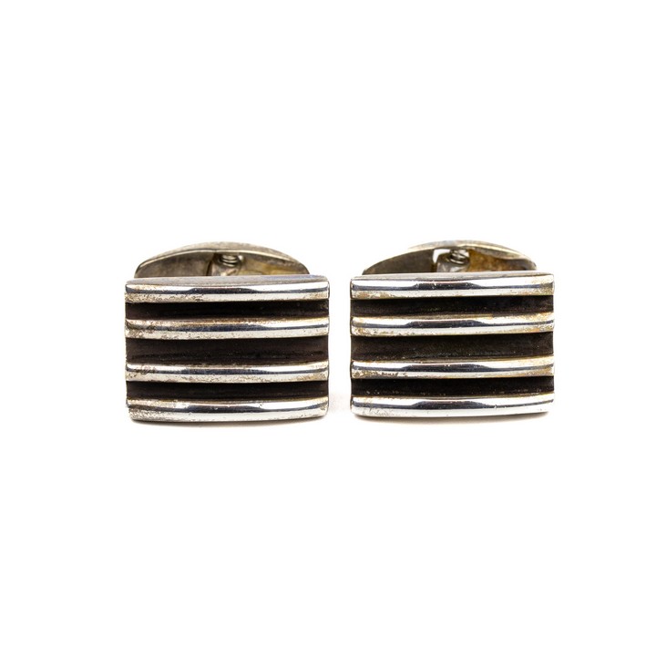 Silver Rectangle Grooved Pair of Cufflinks, 2x1.4cm, 25.2g (VAT Only Payable on Buyers Premium)