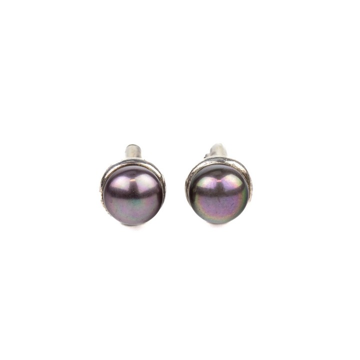 Silver Round Purple Pair of Cufflinks, 1.1cm, 7.7g (VAT Only Payable on Buyers Premium)