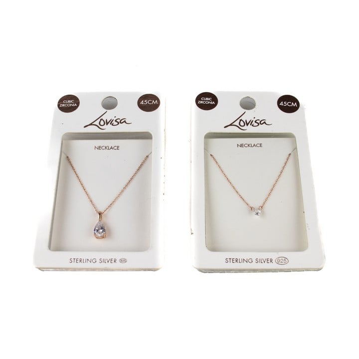 Lovisa Silver Cubic Zirconia Heart Necklace and Cubic Zirconia Pear-cut Pendant and Chain, both 45cm, total weight 2.87g (VAT Only Payable on Buyers Premium)