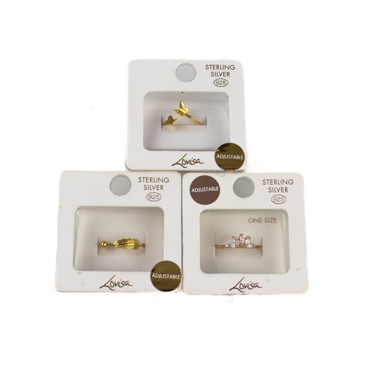 Lovisa Silver Selection of Three Adjustable Plain and Clear Stone Rings, total weight 3.7g (VAT Only Payable on Buyers Premium)