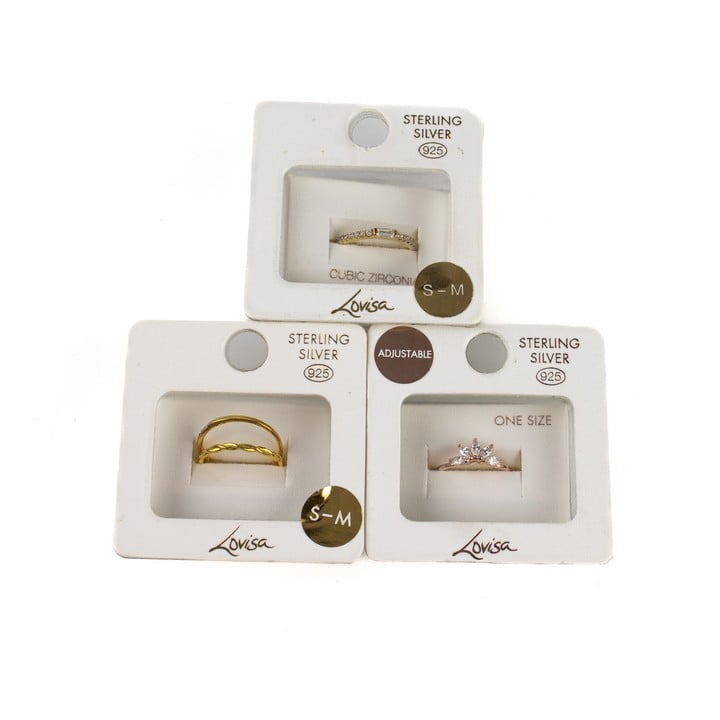 Lovisa Silver Selection of Three Stone Set Rings and One Plain Band Ring, Two Size L and One Adjustable, total weight 4.18g (VAT Only Payable on Buyers Premium)