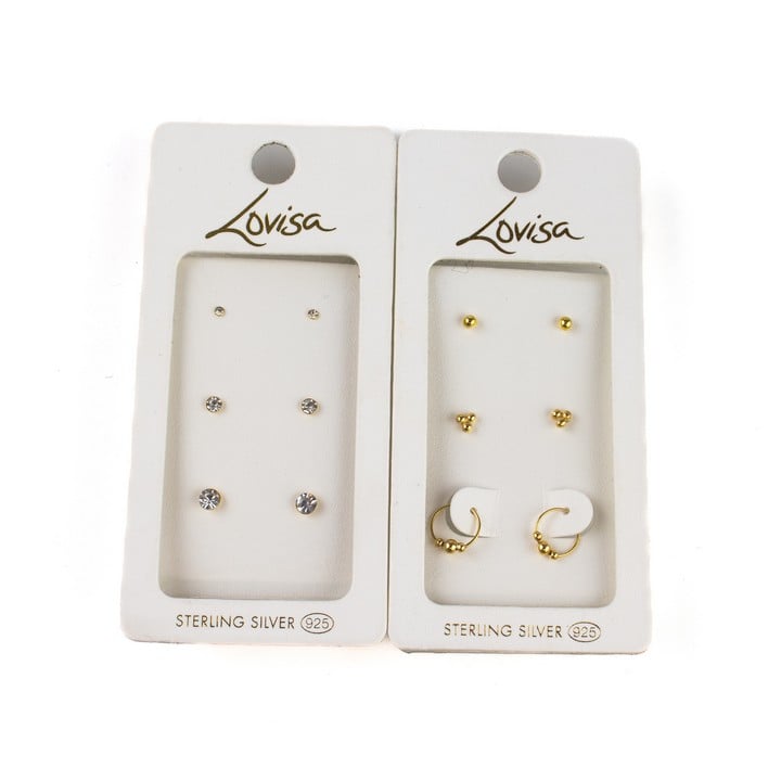 Lovisa Silver Five Pairs of Stud Earrings, One Pair of Hoop Earrings, Plain and Clear Stones, total weight 2.52g (VAT Only Payable on Buyers Premium)