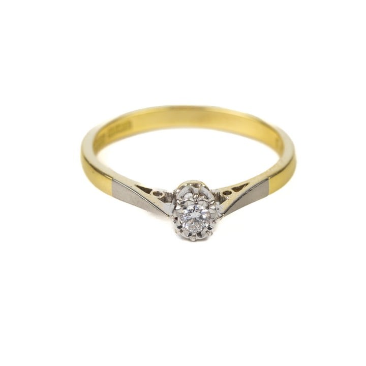 18K Yellow 0.15ct Diamond Round-cut Single Stone Ring, Size N, 2.5g.  Auction Guide: £150-£200 (VAT Only Payable on Buyers Premium)