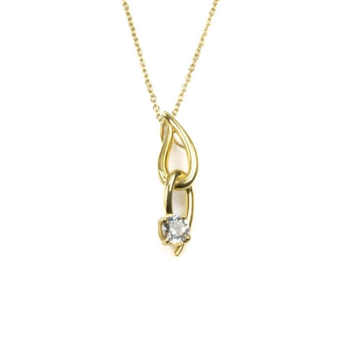 Silver Yellow Gold Plated Clear Round Faceted Stone Double Link Pendant, 2.5cm and Chain, 45cm, 2.6g