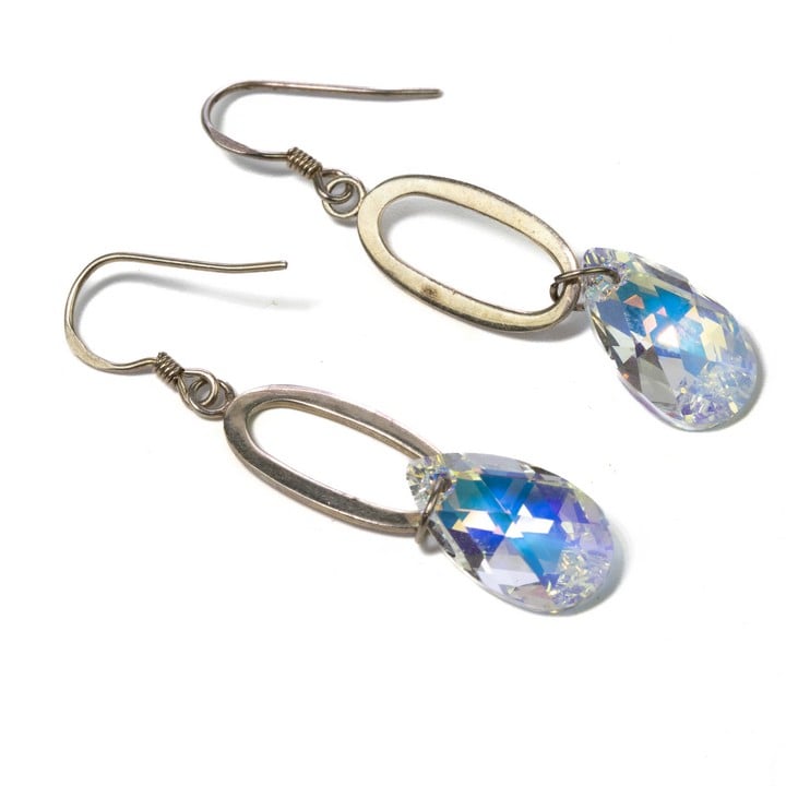 Silver Iridescent Drop Earrings, 5cm, 3.5g