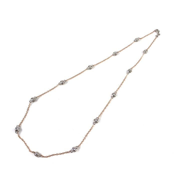 Silver Rose Gold Plated White Stone Necklace, 50cm, 6.5g