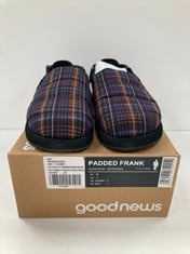 GOODNEWS CLOGS IN FABRIC, BROWN AND NAVY BLUE CHECKERED 39EU - LOCATION 17A.