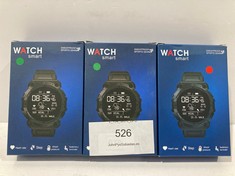 3 X SMARTWATCHES WITH BLUETOOTH, HEART RATE MONITOR, STEP COUNTER, BLOOD PRESSURE MONITOR AND SEDENTARY REMINDERS