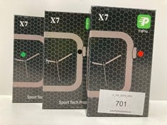 3 X SMARTWATCH "FITPRO X7" WITH BLUETOOTH 4.0, HEART RATE METER, BLOOD PRESSURE METER, SPORT MODE, CAMERA CONTROL AND ALARM. COMPATIBLE WITH ANDROID AND IOS. IN BOX