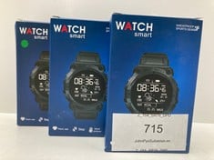 3 X SMARTWATCHES WITH BLUETOOTH, HEART RATE MONITOR, STEP COUNTER, BLOOD PRESSURE AND SEDENTARY REMINDERS