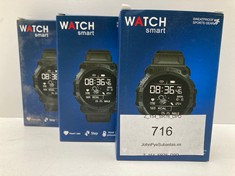 3 X SMARTWATCHES WITH BLUETOOTH, HEART RATE MONITOR, STEP COUNTER, BLOOD PRESSURE AND SEDENTARY REMINDERS