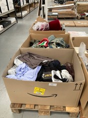 PALLET OF CLOTHING INCLUDING BLACK SHORTS.