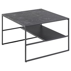 BRAND - MOVIAN SQUARE COFFEE TABLE WITH ONE SHELF, WITH MATT MARBLE EFFECT ON TOP, METAL BASE IN BLACK, 70.1 X 70.1 X 44.96 CM.