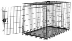 BASICS - METAL WIRE DOG CRATE, DURABLE, FOLDABLE WITH TRAY, SINGLE DOOR, 122 X 76 X 83 CM (L X W X H), BLACK.