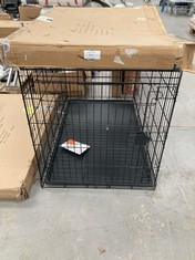 BASICS - METAL WIRE DOG CRATE, DURABLE, FOLDABLE WITH TRAY, SINGLE DOOR, 122 X 76 X 83 CM (L X W X H), BLACK.