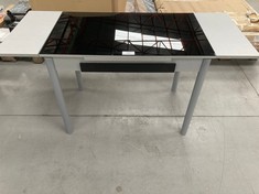 GREY AND BLACK EXTENDABLE KITCHEN TABLE WITH DRAWER (DAMAGED GLASS).