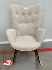 GREY UPHOLSTERED ROCKING CHAIR.