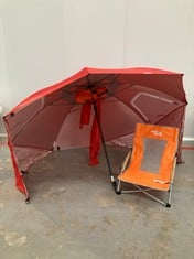 2 X CAMPING ITEMS INCLUDING SPORT UMBRELLA BRELLA RED COLOUR.