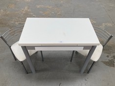 3 X HOUSEHOLD ITEMS INCLUDING TABLE WITH DRAWER IN WHITE COLOUR (THIS ONE IS SCRATCHED).