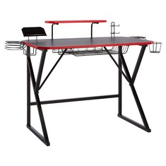 GAMING COMPUTER DESK WITH STORAGE SPACE FOR CONTROLLERS, HEADPHONES AND SPEAKERS, RED, 130 X 60 X 90 CM.