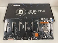 ASROCK H510 PRO BTC+ MOTHERBOARD (ORIGINAL RRP - €94,25) IN BLACK. (MOTHERBOARD USED IN CRYPTOCURRENCY MINING (SEE PICTURES FOR MORE DETAILS OF THE BOARD AND BOX CONTENTS), NOT WORKING.  BENT PROCESS