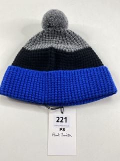 PAUL SMITH MEN'S HAT 3 BLOCK TEXT. MADE FROM: 100% LAMBSWOOL KNITTED. RRP: £65