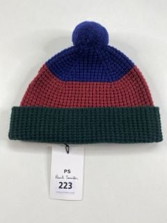 PAUL SMITH MEN'S HAT 3 BLOCK TEXT. MADE FROM: 100% LAMBSWOOL KNITTED. RRP: £65