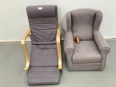 2 X ARMCHAIR VARIOUS MODELS INCLUDING ROCKING CHAIR GREY COLOUR (THEY ARE BROKEN).