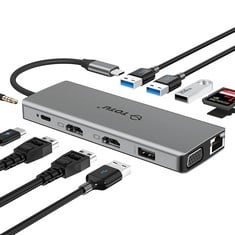 84 X USB C HUB, TYPE C WITH ETHERNET, 4K USB C TO 2 HDMI, VGA, 2 USB 3.0, 2 USB 2.0, 95W PD, MICROPHONE/AUDIO DOCKING STATION FOR MACBOOK PRO AIR XPS AND OTHER USB-C LAPTOPS.