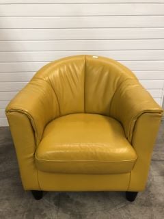 MUSTARD COLOURED LEATHER TUB CHAIR