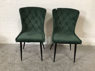 2 X SEA GREEN COLOURED VELVET LATTICE HIGH BACK CHAIR