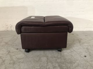 FERRARI BURGUNDY COLOURED LEATHER FOOTSTOOL STORAGE ON WHEELS