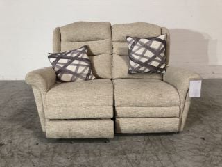 HECKFIELD BEIGE COLOURED FABRIC COMPACT PREMIER 2 SEATER ZERO WALL DOUBLE END RECLINER SOFA (POWER CABLE INCLUDED) RRP £4149