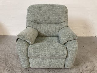 SEAFOAM GREEN COLOURED WOVEN FABRIC ARMCHAIR