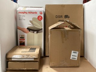 5 X ASSORTED ITEMS TO INCLUDE MORPHY RICHARDS CHROMA 50L SENSOR BIN & 2 TIER DRAINING RACK IN STAINLESS STEEL: LOCATION - J13