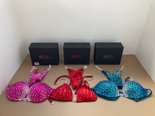 3 X BLACK ICE BIKINIS GEM BRAS IN PINK, BLUE & RED: LOCATION - J21