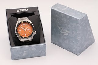 SEIKO 5 SPORTS - ANALOGUE AUTOMATIC WATCH WITH ORANGE DIAL - RRP £224: LOCATION - J21