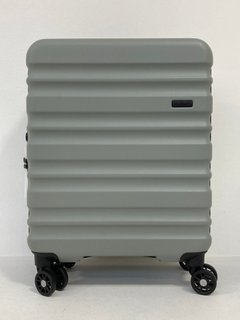 ANTLER CLIFTON CABIN SIZE HARD SHELL WHEELED SUITCASE IN SAGE GREEN - RRP £155.00: LOCATION - FRONT BOOTH