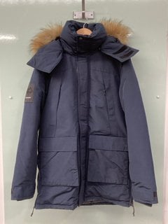 SUPERDRY EVEREST PARKA COAT IN NAVY - UK S - RRP £144.99: LOCATION - FRONT BOOTH