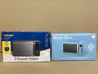 RUSSELL HOBBS MIDNIGHT 20L DIGITAL MICROWAVE IN BLACK TO ALSO INCLUDE SWAN RETRO 800W DIGITAL MICROWAVE IN BLUE: LOCATION - I8