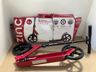 2 X ZINC BIG WHEELED CRUISE FOLDING SCOOTERS IN RED/BLACK: LOCATION - I3