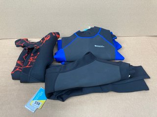 3 X ASSORTED MOUNTAIN WAREHOUSE CHILDRENS WETSUITS IN VARIOUS COLOURS & SIZES: LOCATION - I1