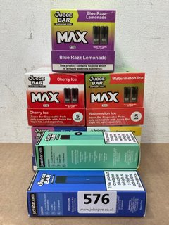 QTY OF ASSORTED VAPE ITEMS TO INCLUDE 3 X JUICE BAR VAPE KITS IN BLUE/GREEN - (PLEASE NOTE: 18+YEARS ONLY. ID MAY BE REQUIRED), PLEASE NOTE: 18+YEARS ONLY. ID MAY BE REQUIRED): LOCATION - E0