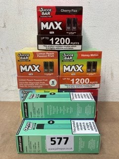 QTY OF ASSORTED VAPE ITEMS TO INCLUDE 3 X JUICE BAR VAPE KITS IN BLUE/GREEN - (PLEASE NOTE: 18+YEARS ONLY. ID MAY BE REQUIRED), PLEASE NOTE: 18+YEARS ONLY. ID MAY BE REQUIRED): LOCATION - E0