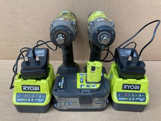 2 X RYOBI R18IW3-140SF 18V 3 SPEED IMPACT WRENCHES WITH 1 BATTERY & 2 CHARGERS: LOCATION - H2