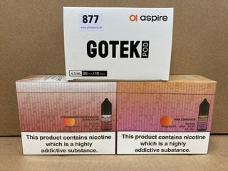 2 X BOXES OF ELUX LEGEND 20MG 10ML NIC SALTS IN STRAWBERRY WATERMELON BUBBLEGUM/PINK LEMONADE TO ALSO INCLUDE BOX OF ASPIRE GOTEK PODS - (PLEASE NOTE: 18+YEARS ONLY. ID MAY BE REQUIRED): LOCATION - E