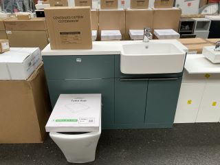 (COLLECTION ONLY) SEMI RECESSED COMBINATION UNIT IN MOSS GREEN TO INCLUDE BTW PAN & SEAT WITH CONCEALED CISTERN FITTING KIT & MONO BASIN MIXER TAP & CHROME SPRUNG WASTE WITH A 1200 X 410MM RH INTEGRA