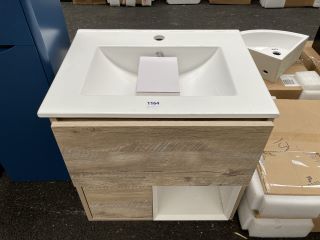 (COLLECTION ONLY) WALL HUNG 1 DRAWER & 1 DOOR & 1 CUBE SINK UNIT IN LIGHT OAK WITH A 610 X 460MM 1TH CERAMIC BASIN COMPLETE WITH A MONO BASIN MIXER TAP & CHROME SPRUNG WASTE - RRP £745: LOCATION - A6