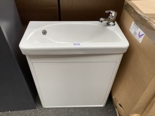 (COLLECTION ONLY) WALL HUNG 1 DOOR CLOSET SINK UNIT IN WHITE WITH A 520 X 250MM STH CERAMIC BASIN COMPLETE WITH A MONO BASIN MIXER TAP & CHROME SPRUNG WASTE - RRP £625: LOCATION - A5